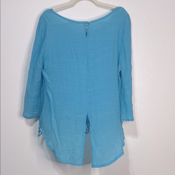 Unique Spectrum NWOT Aqua Blouse with Fringe Size XL PTP 22” - Picture 3 of 5